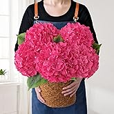 JINWOE Silk Hydrangea Artificial Flowers, 5Pcs 20Inch Large Lifelike Faux Flowers, Full Fake Artificial Hydrangeas with Stems for Bouquet Table Centerpieces Home (Fuchsia)