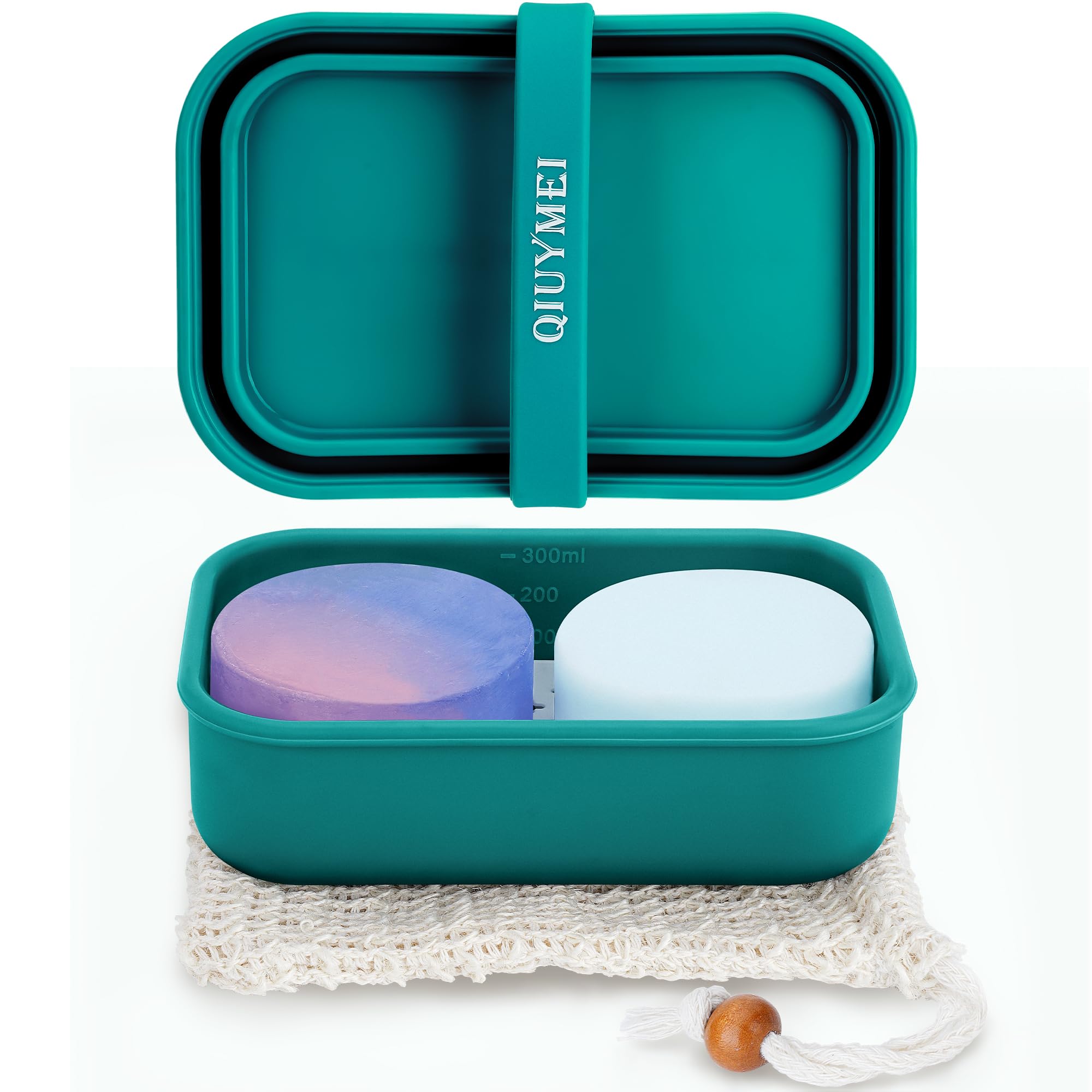 Photo 1 of QIUYMEI Silicone Travel Soap Container?Enhanced Leak-Proof Travel Soap Case with Draining Layer?Portable Bar Soap Holder, Soap Box with Soap Bag, Soap Dishes for Bathroom/Camping/Gym (Green)