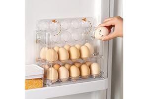 Beveetio Flippable Egg Holder For Refrigerator, 3 Layer Egg Storage Container For Refrigerator Side Door, Large Capacity Egg Container, Clear Acrylic Egg Organizer, Egg Storage 30 Count