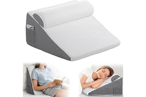 Gugxiom Triangular Sleeping Wedge Pillow, 2PCS Bed Wedge Pillow for Headboard, with Washable Cover & Pockets, for Sleeping, A