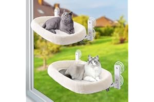 Sunhoo 2PCS Cat Window Hammock Perch for Large Cats Cordless Kitty Bed Indoor Seat with Sturdy Suction Cups Washable Reversib