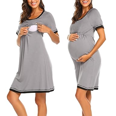 MAXMODA Umstandsnachthemd Stillnachthemd Kurzarm Nachthemden für Schwangere und Stillzeit