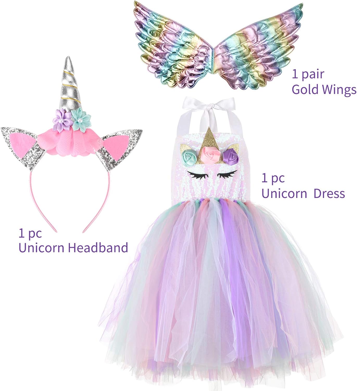 Halloween Unicorn Costumes for Girls with Headband and Wings: Clothing