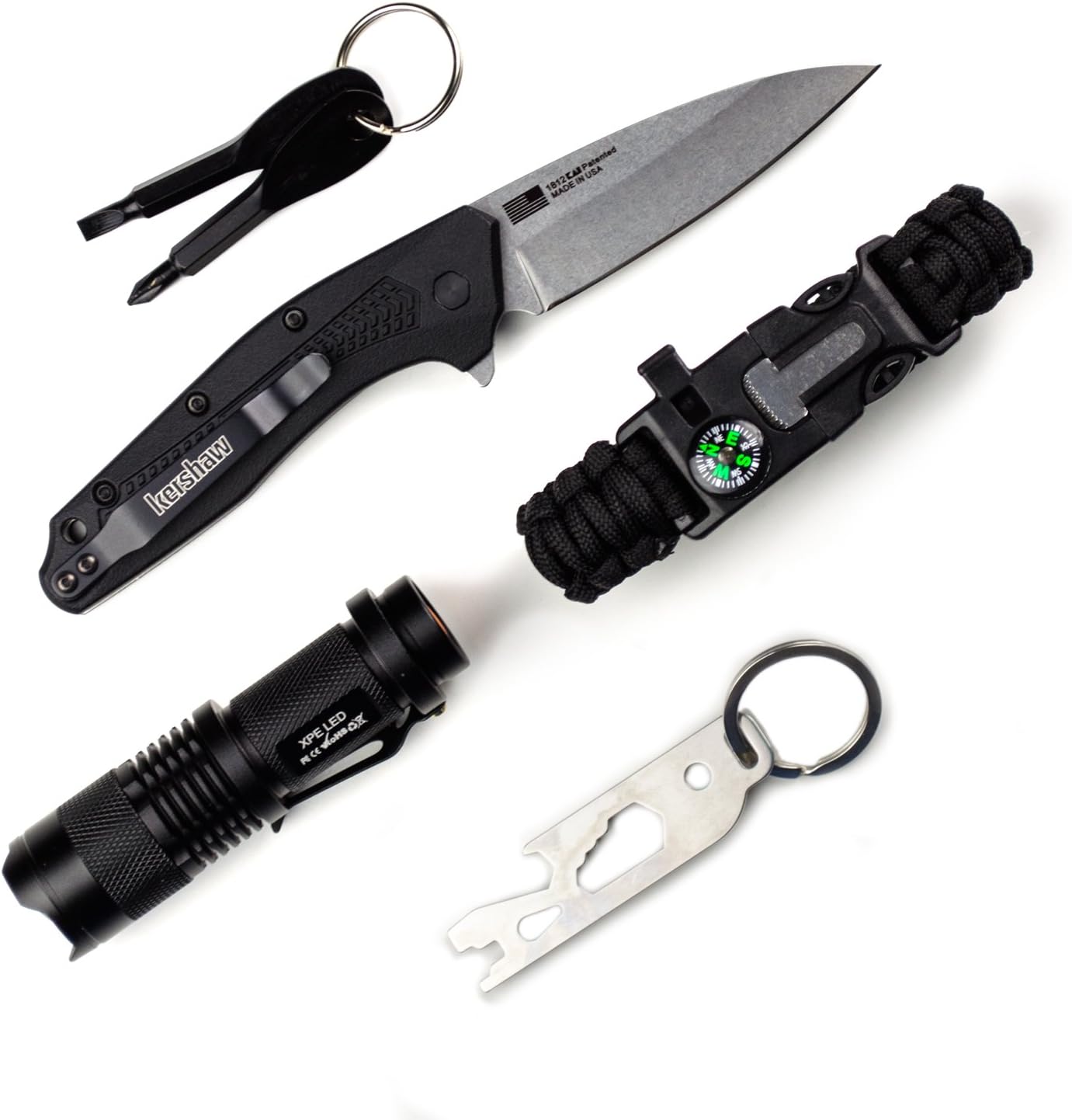 Everyday Carry Bundle with Dividend by Kershaw | Paracord Survival Bracelet | LED Flashlight | EDC Pocket Multi Tool | Screwdriver Key Chain