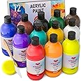 Smallbudi 12 Colors Large Acrylic Paint Set (16.9 oz,500 ml), Bulk Acrylic Paint Non-Toxic Art Painting Supplies on Multi Surface Canvas Wood Craft Fabric Rock for Artist Beginner with Color Wheel