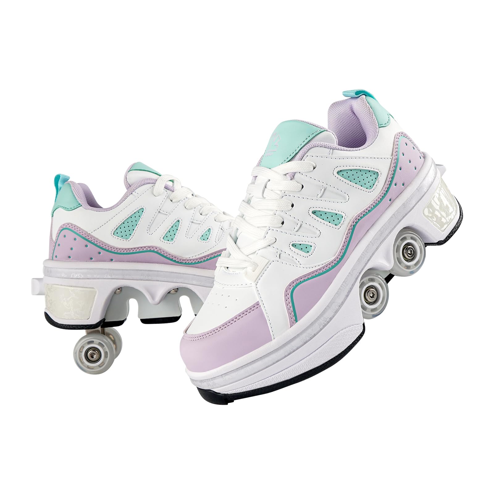 Photo 1 of 2-in-1 Unisex Roller Skate Shoes with Retractable 4 Wheels - Invisible Deformation & Removable Pulley, Ideal Retractable Roller Shoes for Women for Girls, Boys & Children Purple