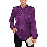 GRACE KARIN Women's Long Sleeve Satin Blouse,Mock Neck Work Silk Shirts,Dressy Tops for Business Casual Office