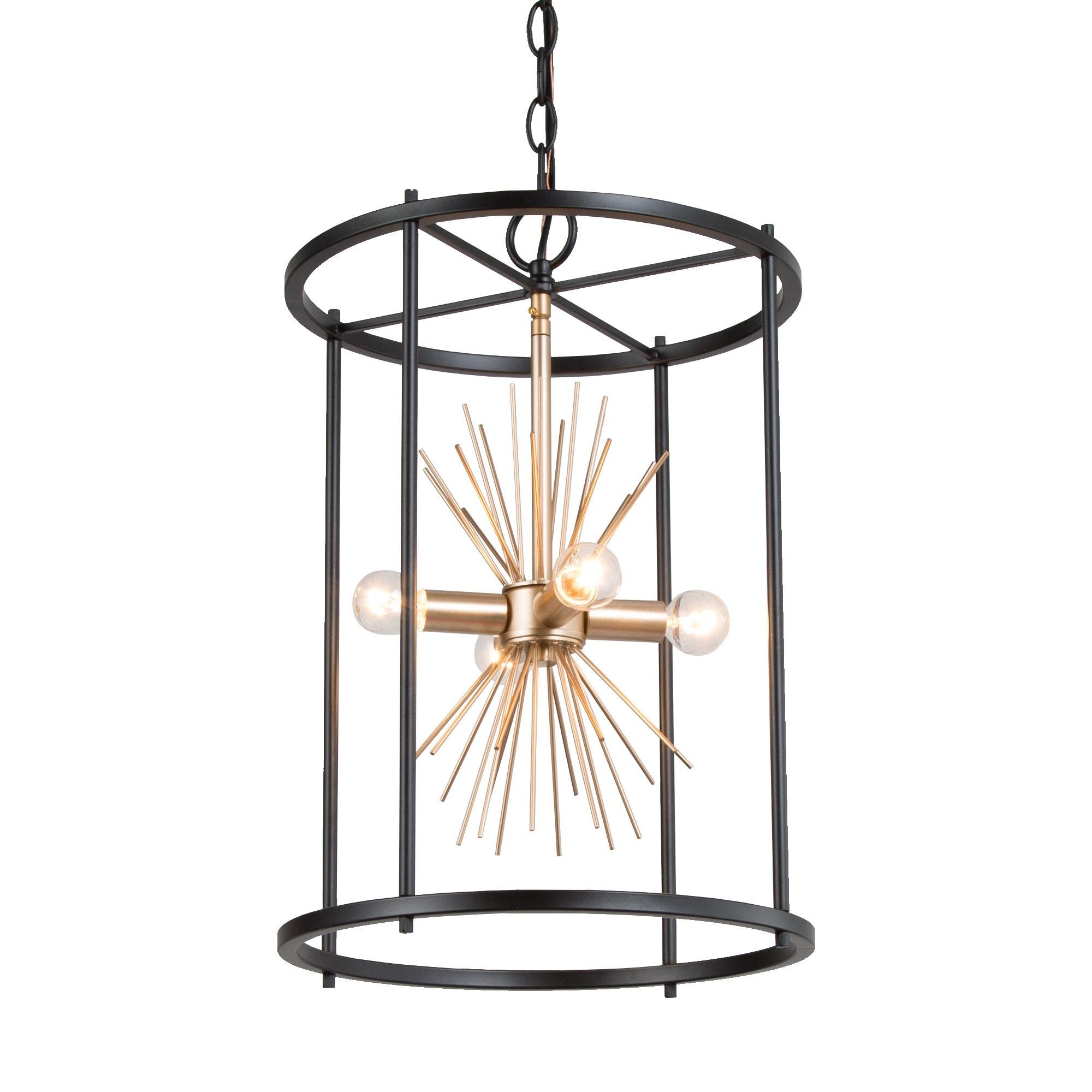 Photo 1 of ***FACTORY SEALED***Durent Lighting Black and Gold Chandelier, Mid Century Modern Pendant Light Fixture, 4-Light Sputnik Satellite Lantern Cage Chandelier for Entryway, Foyer, Dining Room, Kitchen Island, 12.5”D x 19”H