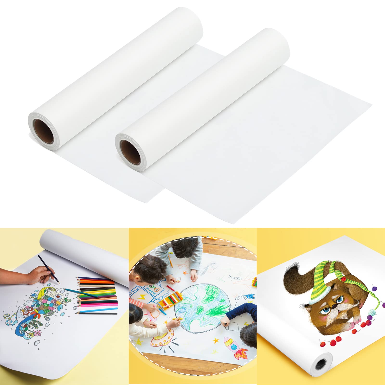 2PCS White Drawing Paper Roll Kids Sketching Painting Roll Paper 22.5cm*10m Blank Art Easel Paper for Kids or Adult Drawing Friezes Sketching