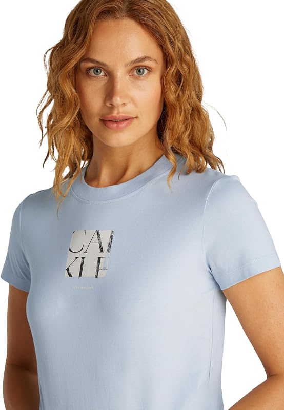 Camiseta de Manga Corta Mujer Front Photo Graphic Baby tee con Cuello Redondo, Azul (Niagara Mist), XXXL