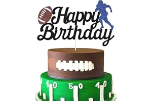 CONCICO Football Cake Topper - Happy Birthday Cake Topper for Football/Sport theme Birthday Party decoration (Black Glitter)