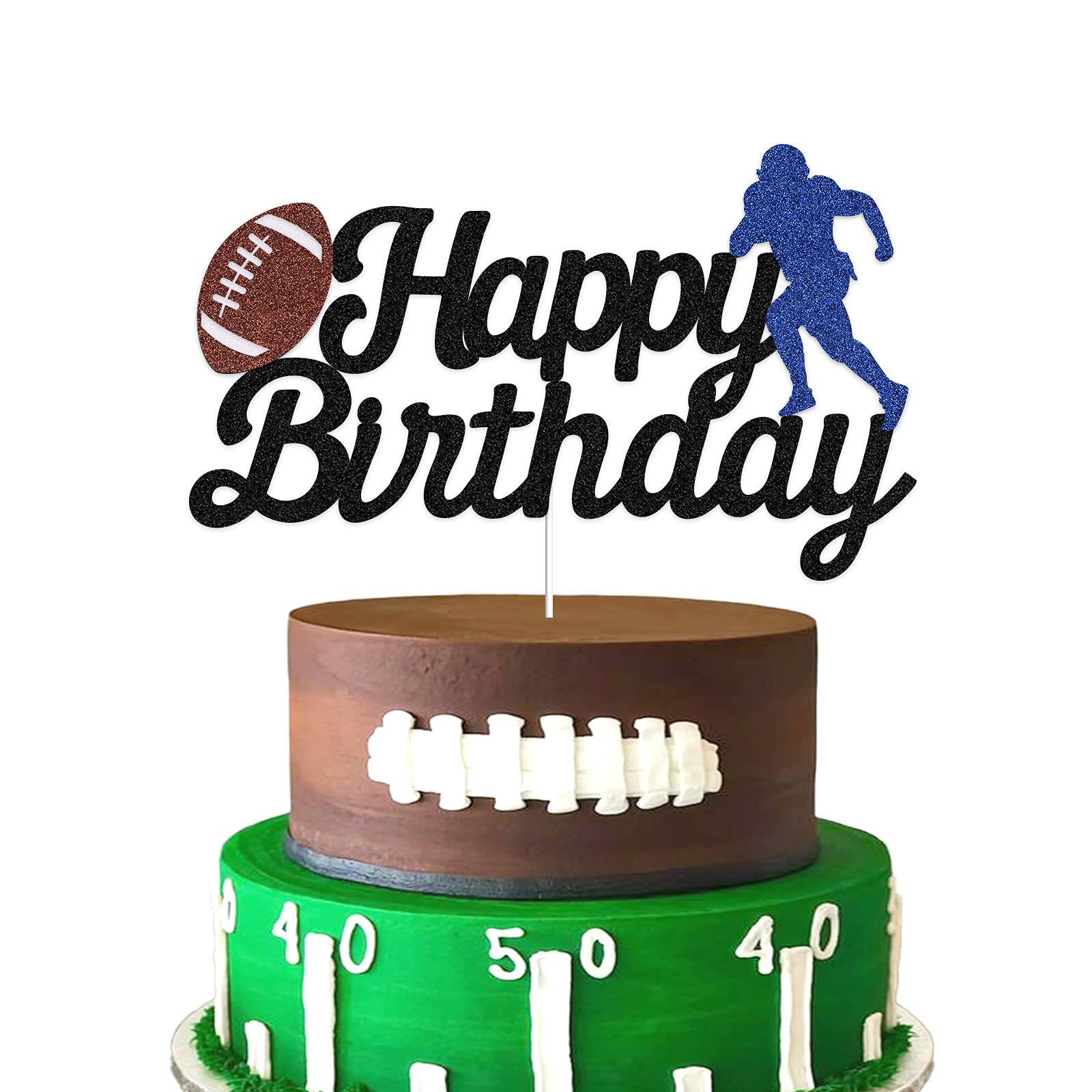 Photo 1 of Football Cake Topper - Happy Birthday Cake Topper for Football/Sport theme Birthday Party decoration (Black Glitter)