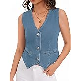 WUDODO Womens Denim Vest Sleeveless V Neck Button Down Jean Jacket Y2K Summer Crop Tops