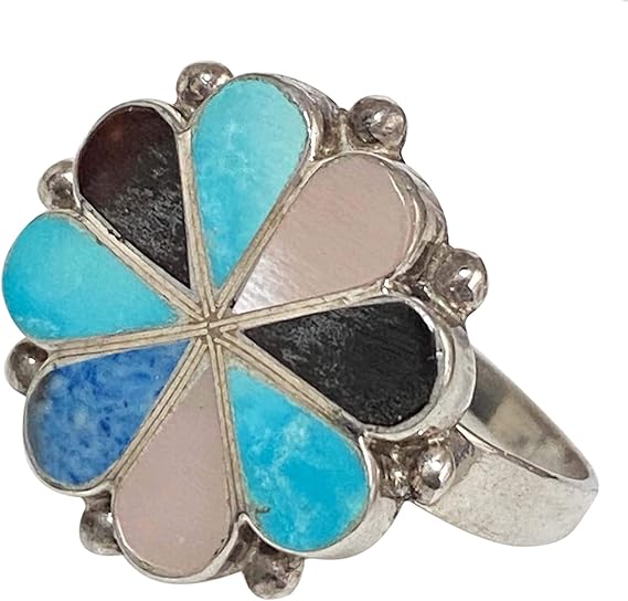 Amazon ズニ族 インレイ Silver リング ターコイズ ラピスラズリ スギライト シェル インディアンジュエリー ネイティブアメリカン シルバー 指輪 花 フラワー ハンドメイド Usa Zun 05 リング 通販
