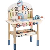 Tool Bench for Kids Toy Play Workbench Wooden Tool Bench Workshop Workbench with Tools Set Wooden Construction Bench Toy for
