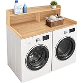Royxen Laundry Countertop with 2-Tier Shelf Universal Fit, Washer and Dryer Countertop with Storage Space, Shelf Height 11.5 Inches, Solid Wood Core, Oak