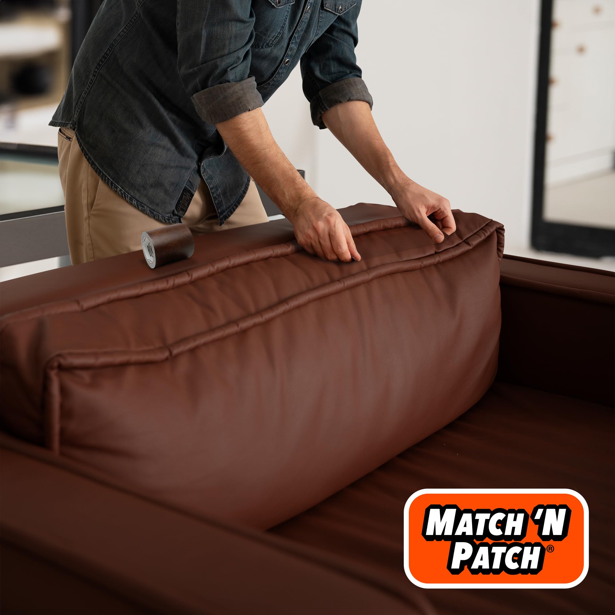 MATCH 'N PATCH Realistic Leather Repair Tape - Durable, Easy-to-Apply, Professional Grade, Versatile Use, Designed in North Carolina for Furniture Restoration, Home Decor & DIY - Brown - 15' x 2.25