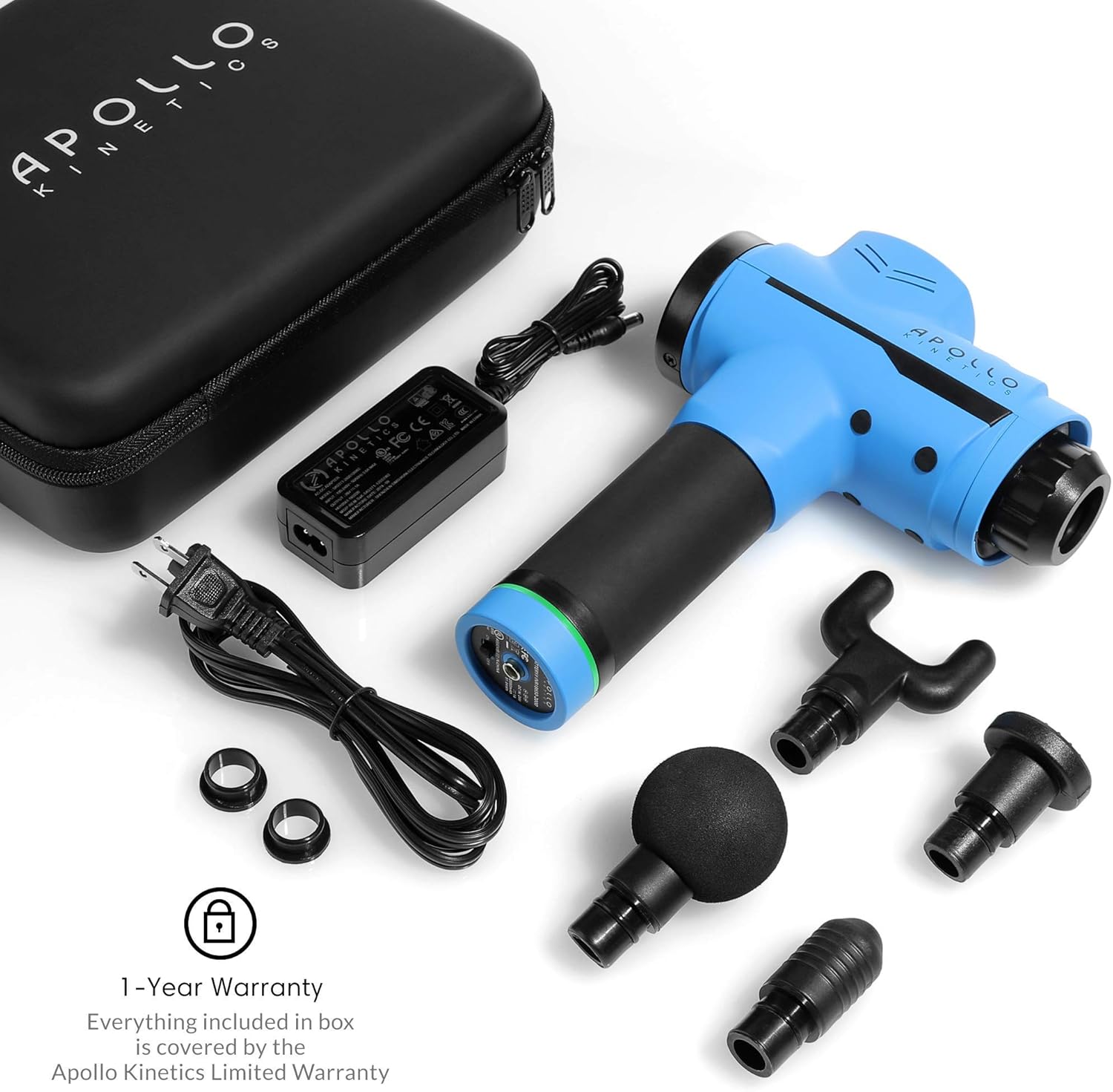 Apollo Kinetics Pulse Massage Gun Portable Electric Deep Tissue Percussion Muscle Massager Drill, Hand Held Cordless Design, Full Body Pain Relief Recovery Stimulator, 4 Heads & Carry Case Included: Health & Personal Care