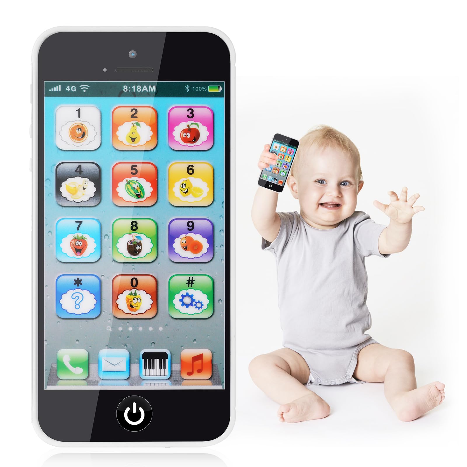 Aolso Toy and Phone for 1-6 Year Old Boys and Girls, Fake Phone for Baby Music Mobile Gift for Toddlers (1-2, 12-18 Months), Black