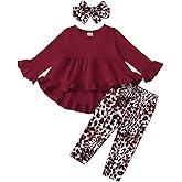 Kucnuzki Baby Girl Clothes Toddler Girl Outfit Ruffle Sleeve Shirt Floral Pant Set Fall Winter Clothing for Girl