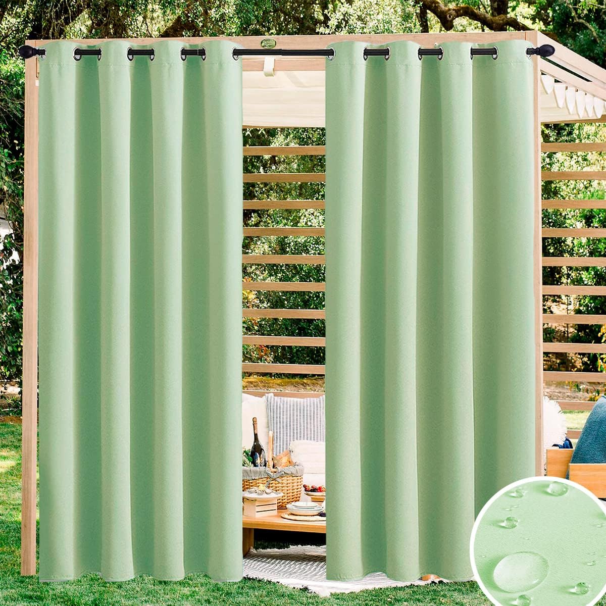 Outdoor Curtains - SOFJAGETQ 2 Panels Indoor/Outdoor Waterproof Curtains for Patio - Extra Long Light Blocking Blackout Curtains Thermal Insulated Drapes for, Porch, Pergola, Cabana, 52 x 108 inch, Fresh Green