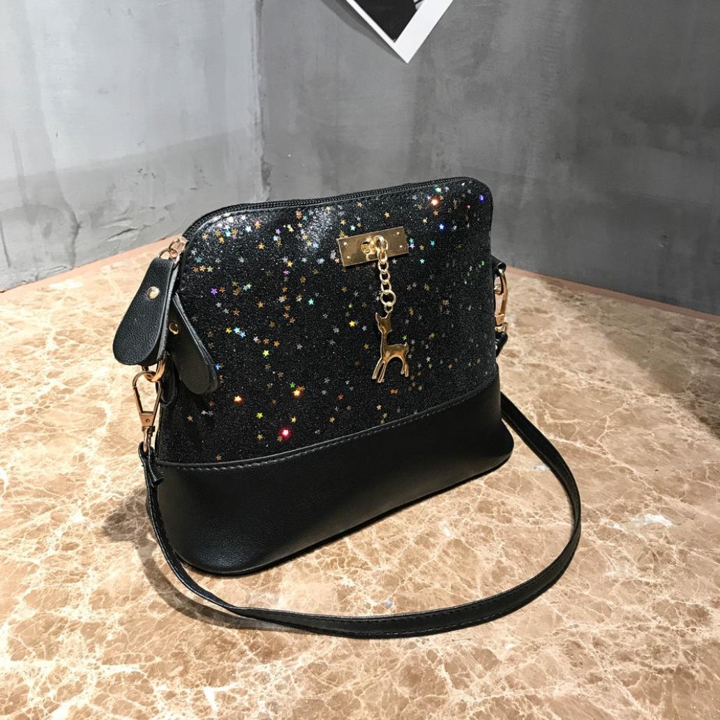 Clearance! Nevera Womens Glitter Leather Crossbody Bag Sequins Small Deer Shoulder Bags Messenger Bag (Black) : Beauty