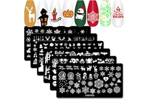 SILPECWEE 6 Pieces Halloween Christmas Nail Stamping Plate Holiday Nail Stamp Pumpkin Snowflake Nail Design Stamp Stencils Nail Art Template Nail Art Stamping Kit Nail Art Tools