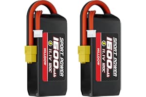 Hilldow 11.1V Lipo Battery 3S 120C 1500mAh Lipos Batteries Rechargeable with XT60 Plug for RC Models Airplane Helicopter UAV Remote Control Quadcopter Drone FPV(2 Packs)