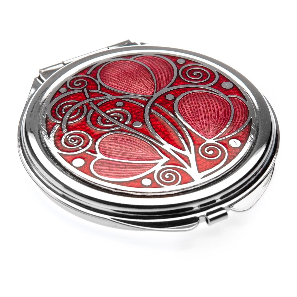 Compact Mirror - Rennie Mackintosh Leaves & Coils Design - Red/Fushia