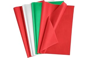 OHOME Christmas Tissue Paper - 100 Sheets 20"x14" Red Green White Wrapping Paper | Christmas Decorations Decor for Gift Bags Boxes - Xmas Navidad Holiday Party Favors Supplies