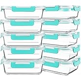 KOMUEE 10 Packs 30 oz Glass Meal Prep Containers,Glass Food Storage Containers with Lids,Airtight Lunch Bento Boxes, Microwave, Oven, Freezer and Dishwasher,Green