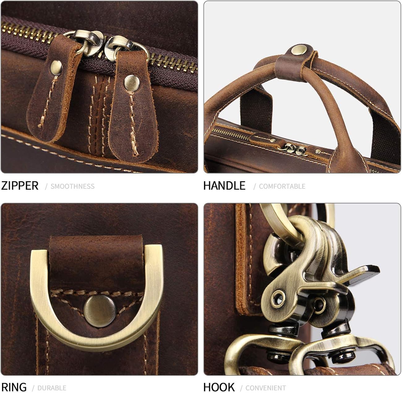  | Augus Leather Messenger Bag for Men Vintage Travel Backpack 15.6 inch laptop Briefcase Shoulder Bags With YKK Metal Zipper | Briefcases