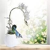 Lolitarcrafts Blue Jay Stained Glass Suncatcher for Pot Plant Decoration - Unique Planter Decor, Home Office Plant Decoration