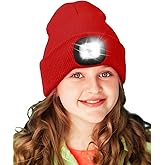 YunTuo LED Beanie for Kids, Unisex Rechargeable Headlamp Hat Winter Night Lighted Cap, Gifts for Kids Boys Girls