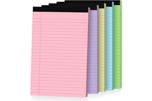 CIPHYFEE 5pcs Small Note Pads, Color Notepads 5x8 College Ruled Notebook, Writing Pads 5 x 8, Legal Pads, Memo Pad Paper Perforate Narrow Ruled Notebooks for Work, School, Office Supplies,30 Sheets/Pack