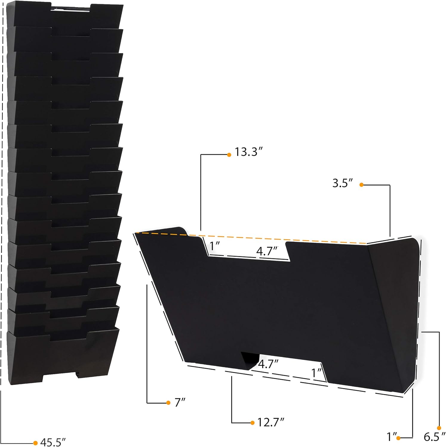 Wallniture Lisbon 15-Tier Wall Mounted File Holder and Desk Organizer, Metal Black Office Organization and Storage Rack : Office Products