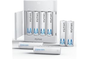 imuto Lithium Batteries AA 8 Pack with Slim Charger, 2500 mWh 1.5V Rechargeable AA Lithium Battery Rechargeable Li-ion AA Batteries 1600 Cycles Long Lasting (8Pack-2500mWh)