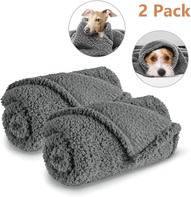 AIPERRO 2 Pack Premium Fluffy Fleece Dog Blanket, Soft and Warm Gray