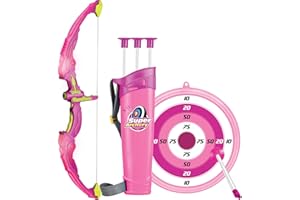 Click N' Play Pink Bow & Arrow Archery Set for Girls, Toy Bow & Arrow That Lights Up for Outdoor Play with 3 Suction Cup Arrows, Target & Quiver, Practice Archery Set for Children Ages 4 & Up