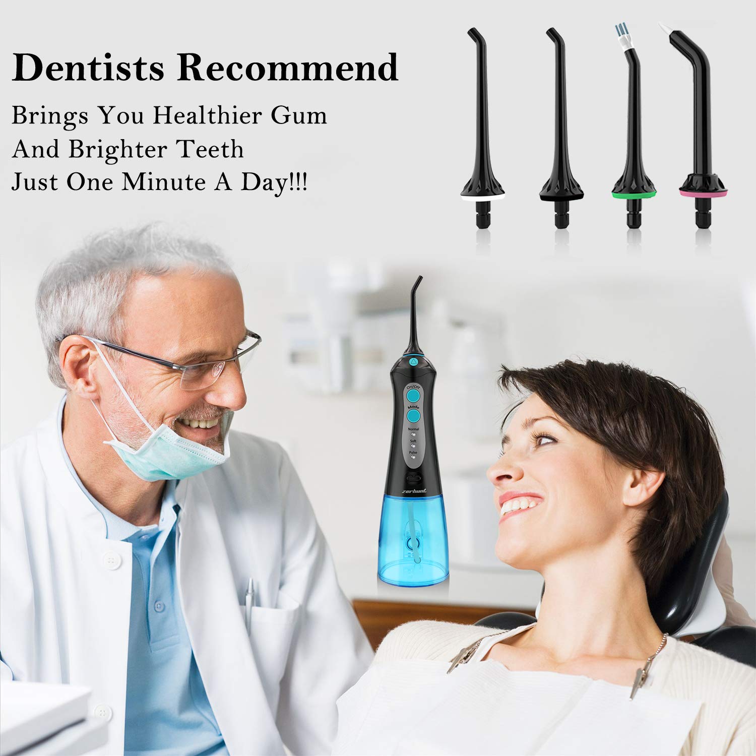Water Flosser Cordless Teeth Cleaner, Professional Wate Flosser Oral Care for Braces Bridges Care IPX7 Waterproof Dental Flosser with 4 Interchangeable Jet Tips, Detachable Water Tank for Home Travel: Beauty