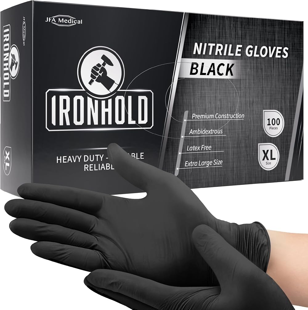 JFA Medical Heavy Duty 5.5G Nitrile Gloves Black XL Box of 100