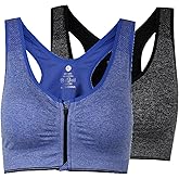 ohlyah Women's Zipper Front Closure Sports Bra Racerback Yoga Bras