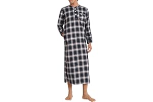 Latuza Men's Long Nightgown Cotton Flannel Nightshirts for Sleeping