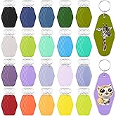 100PCS Hotel Keychain Blank with Key Rings, 20 Colors Plastic Rhombus Vintage Motel Keychains Blank for DIY Sublimation Luggage Tag Label Craft Gifts Decorations