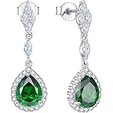 FATACI Bridal Wedding Women Earrings 925 Sterling Silver Leaf Teardop Dangle & Drop Earrings with 5A Cubic Zirconia for Brides Bridesmaids Proms Jewerly