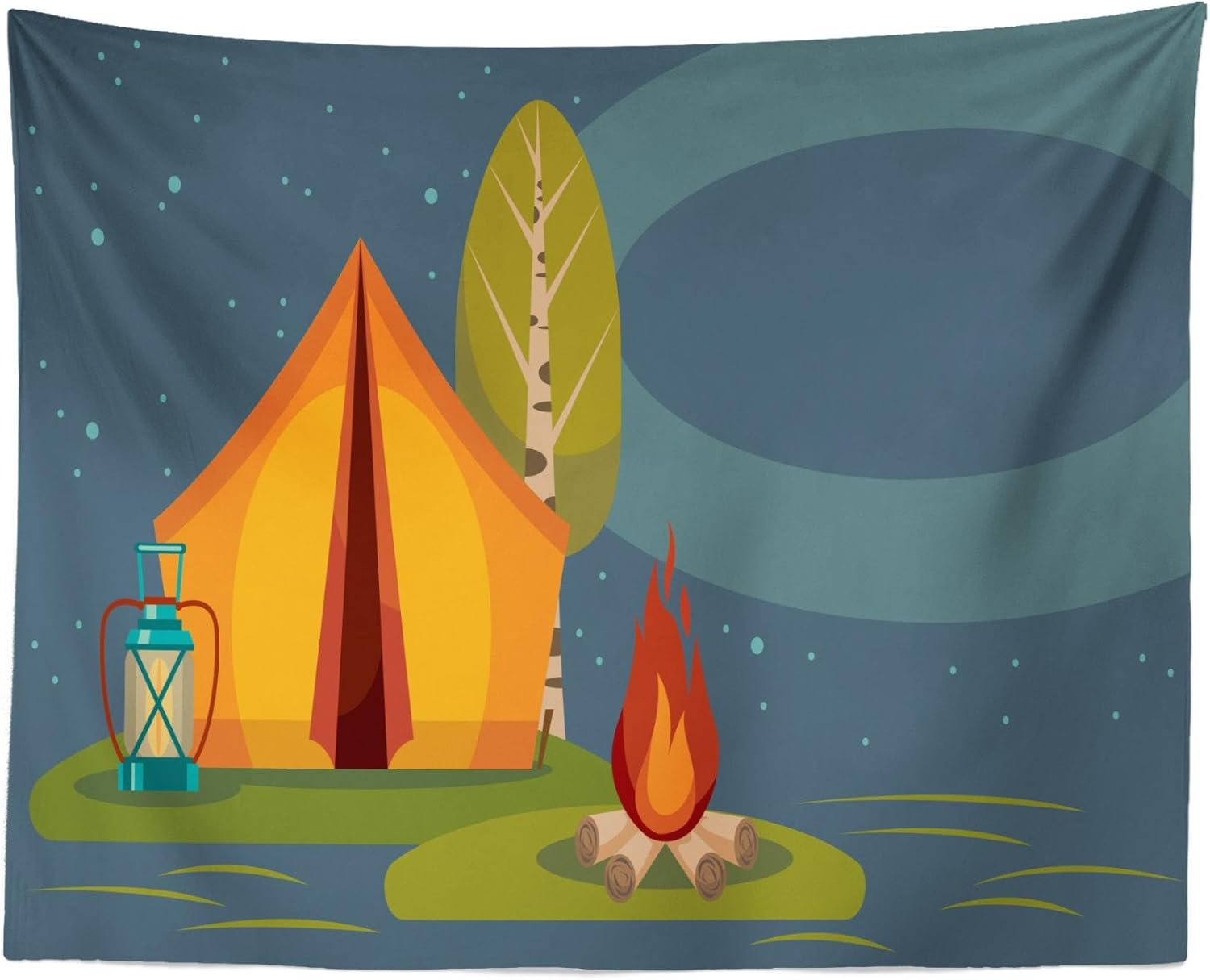 Amazon.com: Lunarable Camping Tapestry, Summer Outdoor Activity in The Forest Tent Campfire and ...