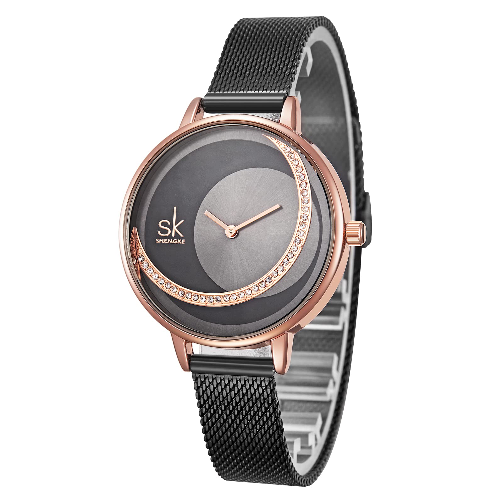 SHENGKE Ladies Watch Mesh Band Crystal Luxury Ladies Quartz Wrist Watch Girl Dress Wrist Watch