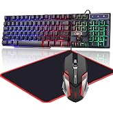 Cakce RGB Gaming Keyboard and Colorful Mouse Combo,USB Wired LED Backlight,Letter Glow,Mechanical Feeling for Laptop PC Computer Game and Work