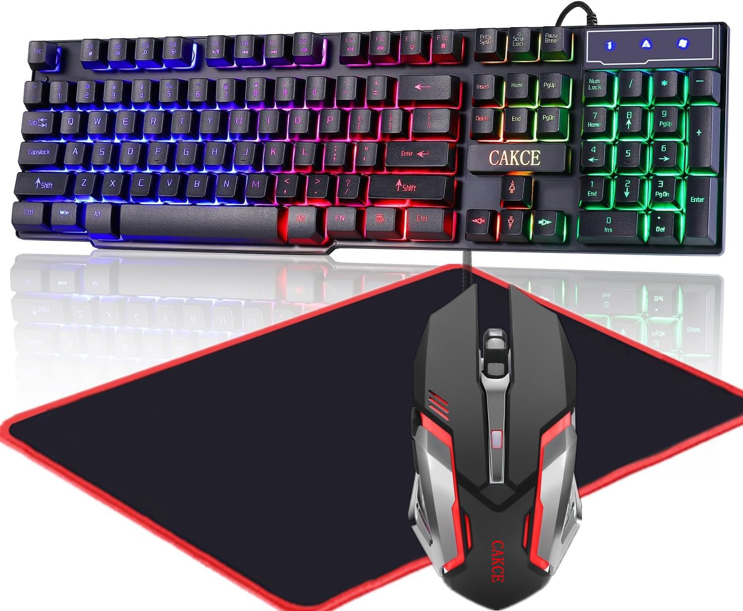 Cakce RGB Gaming Keyboard and Colorful Mouse Combo,USB Wired LED Backlight,Letter Glow,Mechanical Feeling for Laptop PC Computer Game and Work