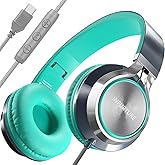 USB C Headphones Wired with Microphone Tangle-Free Plaiting Line,Over Ear Headphones,Lightweight Foldable for School/Travel/Zoom/iPhone 17/16/15, Samsung Galaxy S25/S24, Google Pixel 9, Ideal Gift